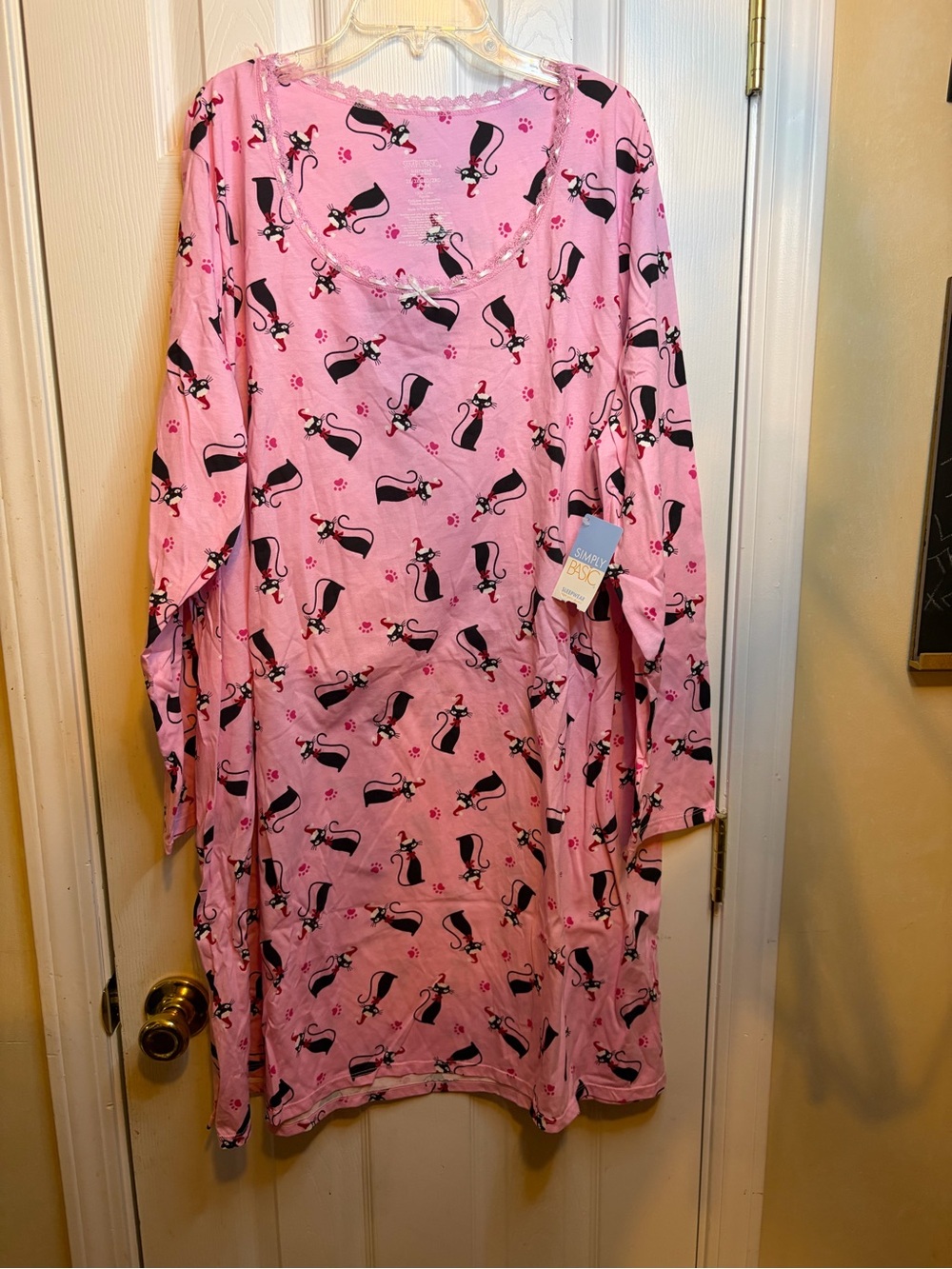NWT🏷️Vintage Women’s👩🏻Simply Basic Pink Cat🐈‍⬛Print Nightgown Sz 2X/3X